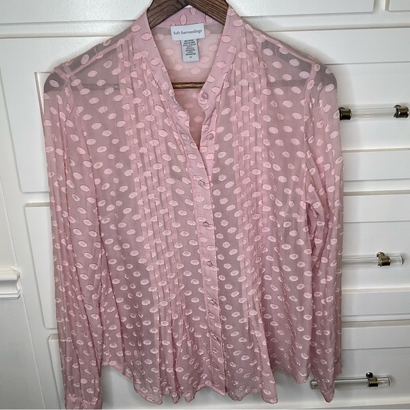 Soft Surroundings silk blend polka dot sheer pink blouse with cami - Picture 5 of 7